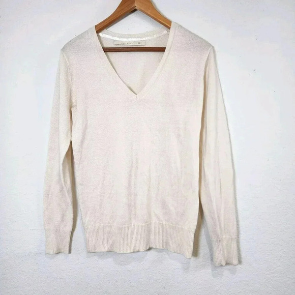 Old Navy Sweater Women's L Ivory Wool Blend V-neck Longsleeve - Picture 1 of 9